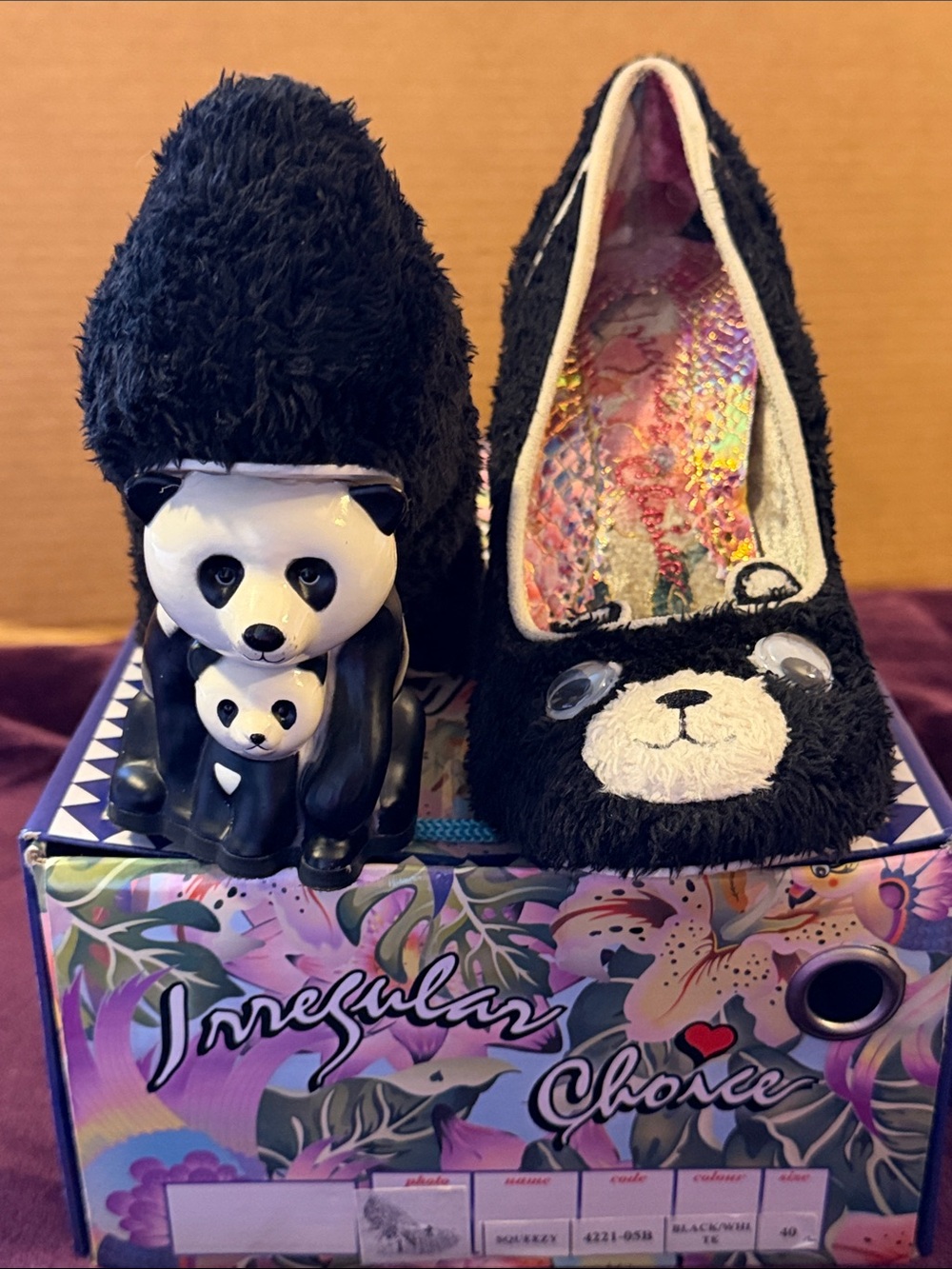Irregular Choice Rare Squeezy Black Fur Panda Pumps 40